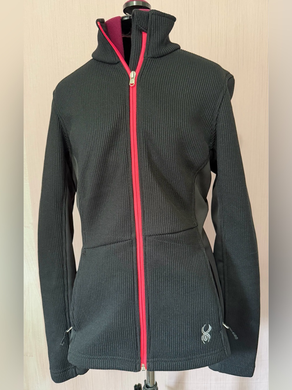 Spyder Core Sweater Jacket Black Pink Full Zip Women's Medium M Fleece Lined Ski